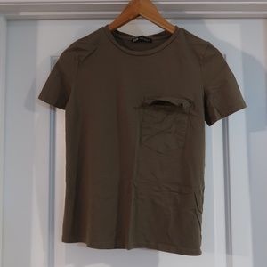 Army Green Basic Pocket Short Sleeve T Shirt